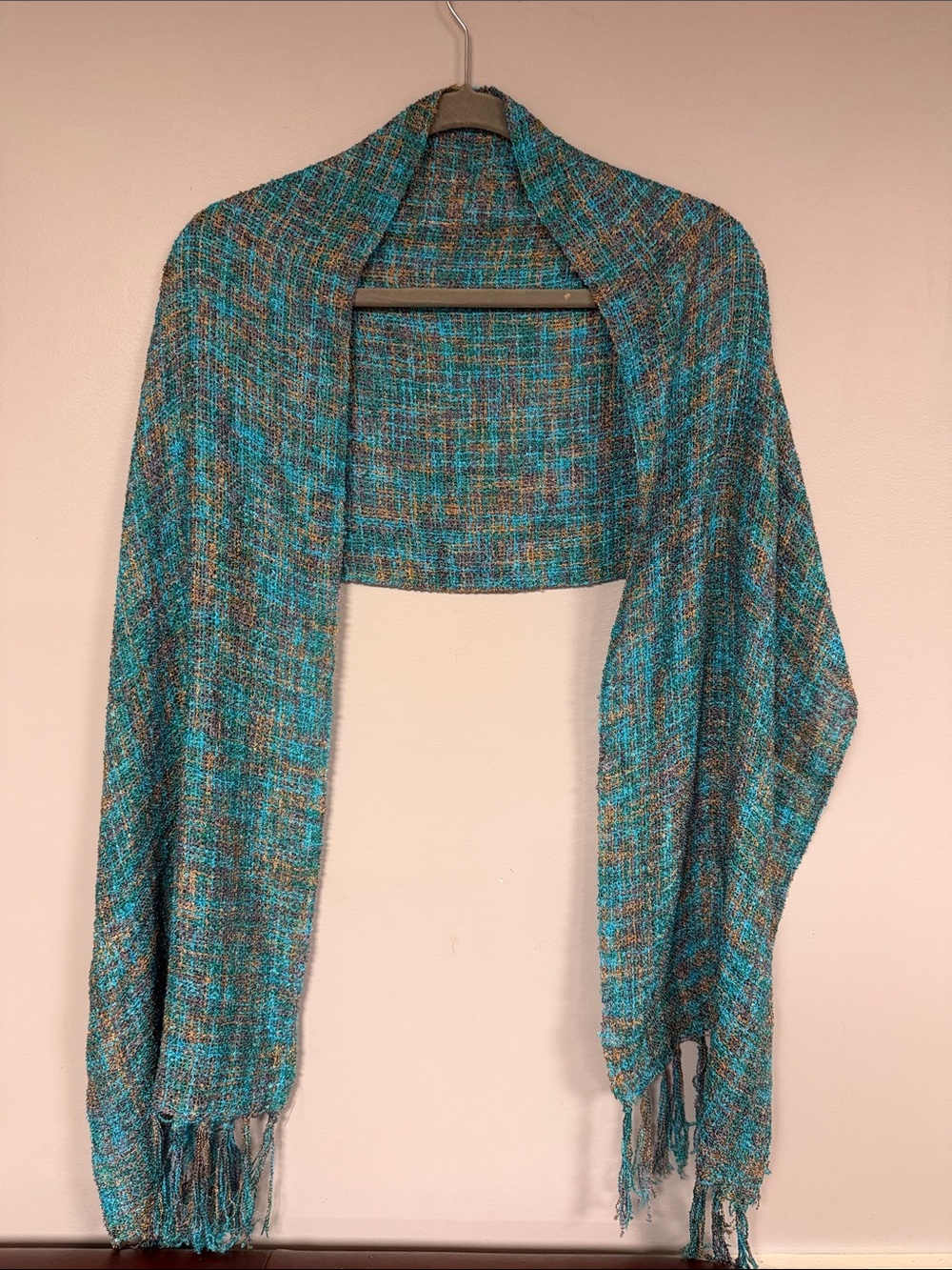 Mucros Weavers Killarney Ireland Beautiful Woven Viscose Scarf turquoise & gold
